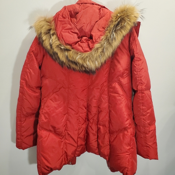 Marc New York Red Down Feather Puffer Coat Fur Lined Hood Size M - Picture 4 of 6